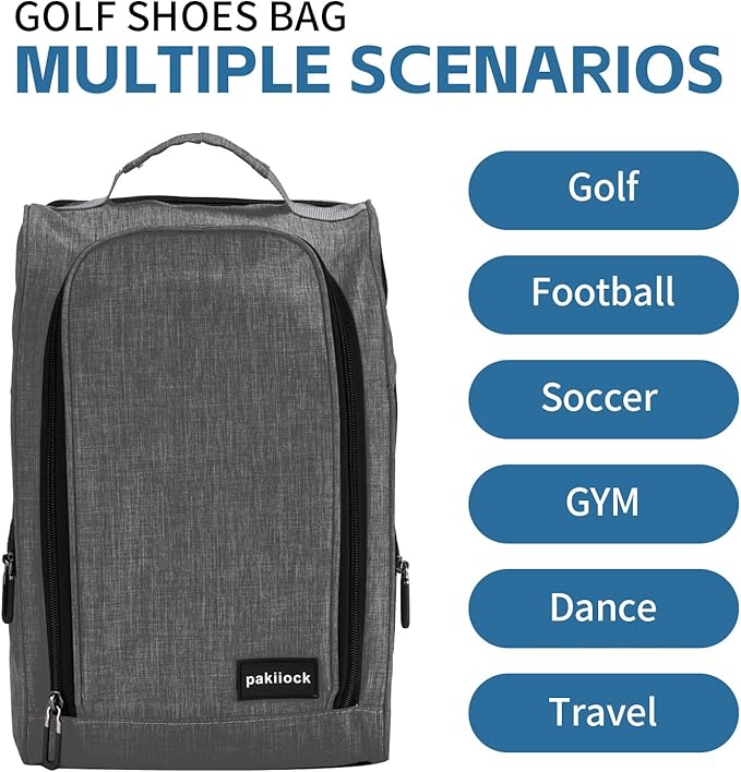 Golf Shoe Bag Zippered travel sport shoe bags With Mesh Ventilation, large back pocket and side pocket for men women black
