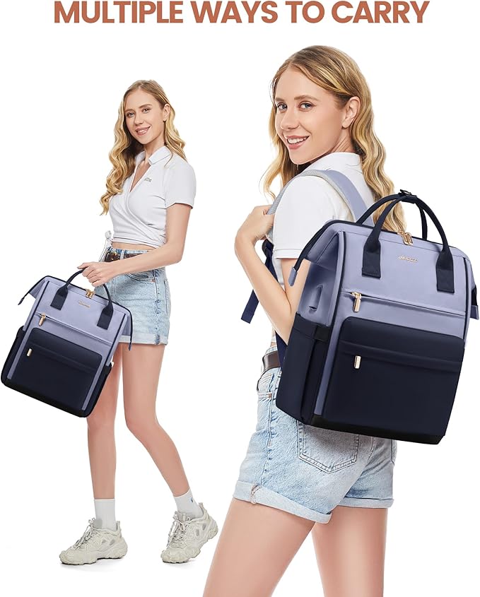LOVEVOOK Laptop Backpack for Women 15.6 Inch, Travel Backpack with USB Charging Port Large Capacity Laptop Bag, Waterproof Bag for Business College Airline Approved Work Backpack(Grey Navy)