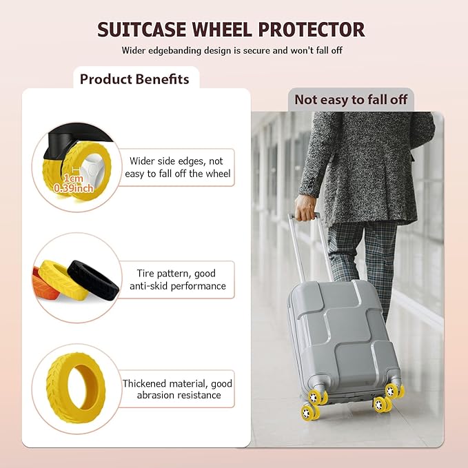 XYOFUN Luggage Wheel Covers - Upgraded 8-Pack Anti Dust & Scratch Noise Reduction Carry On/Travel Suitcase Wheel Protector - For 2-2.4" wheels - Yellow
