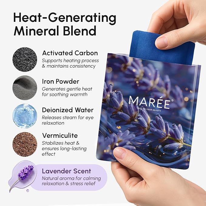 MAREE Heated Eye Masks for Dry Eyes – Steam Eye Mask Disposable – Lavender Self Heating Eye Mask for Puffy Eye – Facial Steamer Alternative for Relaxation – Warm Compress for Eyes – Spa Gift for Women
