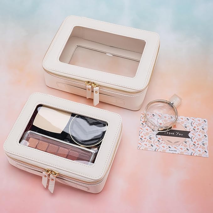 Aveniee Clear Makeup Bag Organizer,Large Travel Toiletry Bag for Women, Waterproof Cosmetic Pouch with Zippers,Car Organizers and Storage Case for Accessories,White