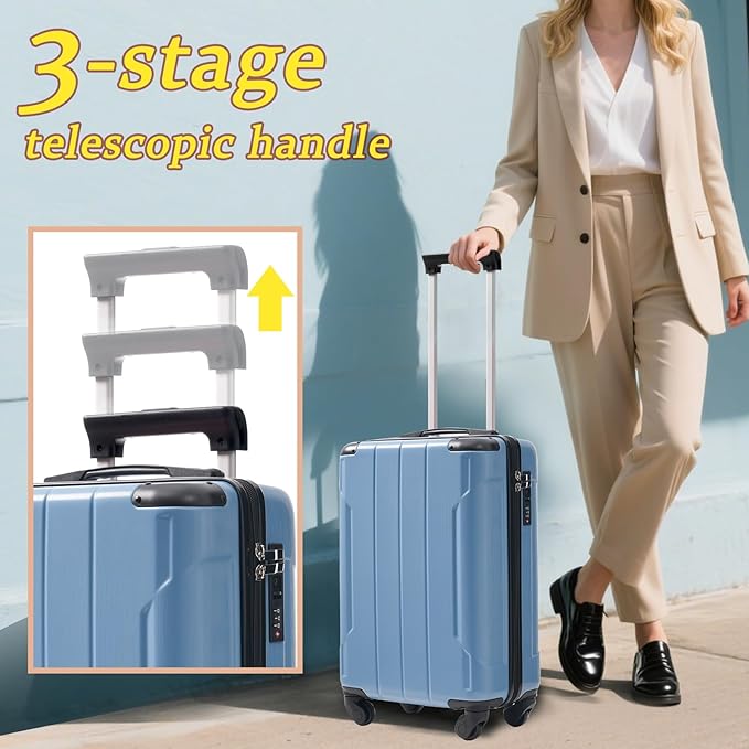 Merax Carry on Luggage Set, 20 Inch Hardshell ABS Suitcase with Spinner Wheels, Built-in TSA Lock & 2 Packing Cubes Airline Approved for Business Weekend Travel