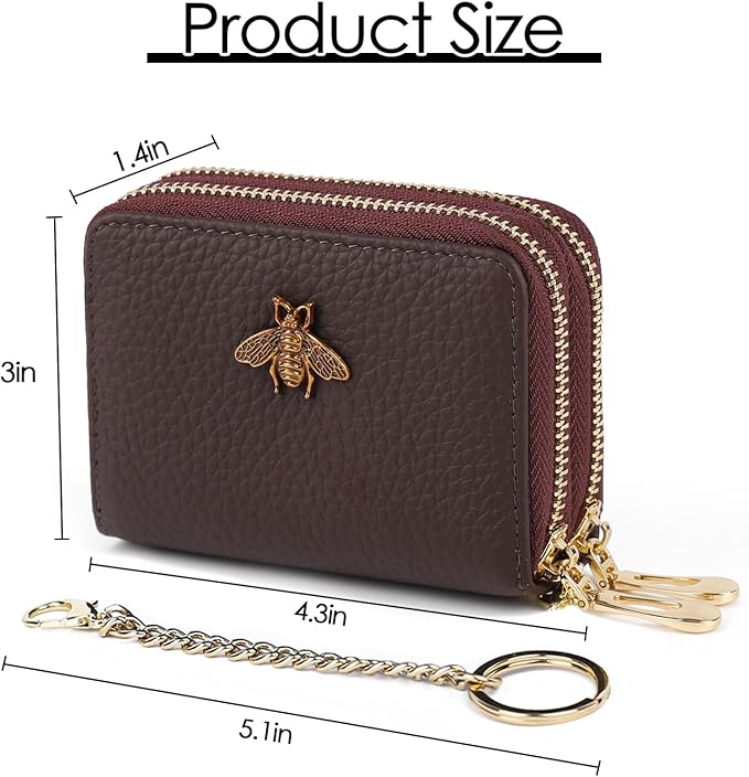 imeetu RFID Credit Card Holder, Small Leather Zipper Card Case Wallet for Women