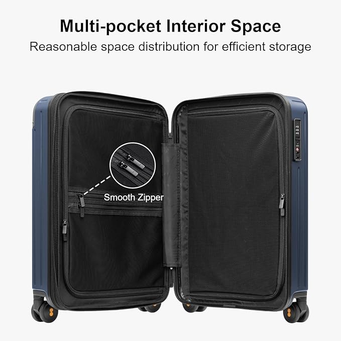 LEVEL8 Carry on Luggage Airline Approved, Hardshell Suitcases with Spinner Wheels, PC Expandable Luggage, 20 Inch, Blue