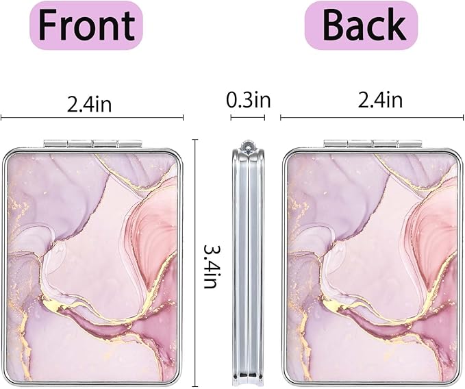 Pocket Mirror, Small Travel Mirror with Magnification, Portable Double-Sided Magnifying Cosmetic Mirror for Daily (Pink Marble)