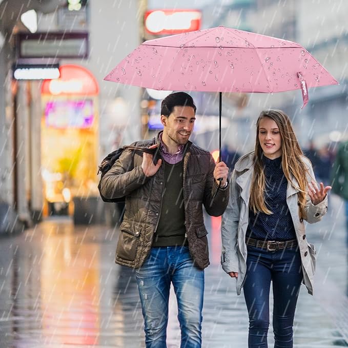 TradMall Travel Umbrella, 42/45 Inches Double Vented Canopy Windproof Automatic Strong Compact Folding Umbrellas for Rain Women and Men