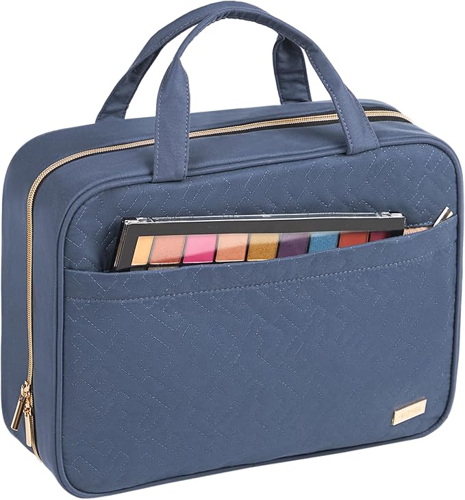 NISHEL Travel Toiletry Bag for women, Portable Hanging Organizer for Family-Sized Shampoo, Conditioner, Brushes Set, Makeup Accessories, Extra Large Size, Aegean-Blue