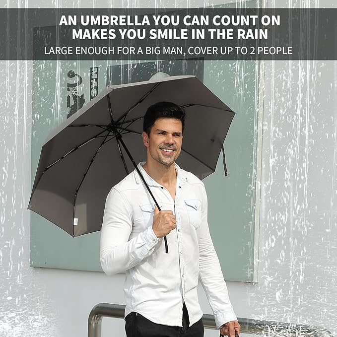 Anntrue Windproof Travel Umbrella, Auto Open Close Lightweight Compact Portable Backpack Folding Umbrella, Perfect for Car, Purse, Men and Women(Gray)