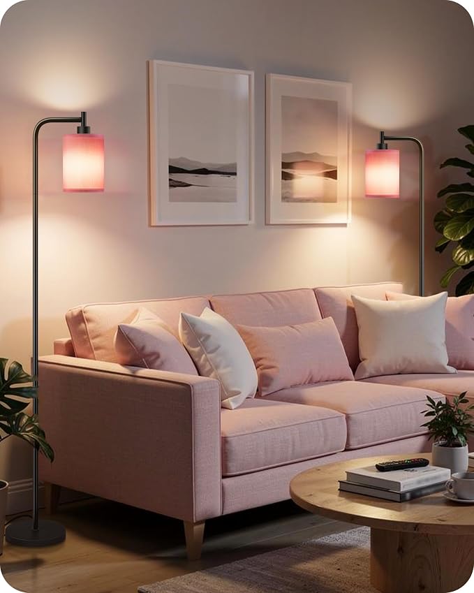2Pack Dimmable Floor Lamp for Living Room with Remote and Foot Switch, Modern Standing, Corner Lamp,10W Bulb 3 Color Temperatures, for Bedroom, Office, ETL Listed, Gold and Pink P19LDP205