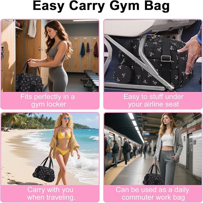 CAMTOP Mini Gym Bag for Women, Small Gym Tote Bag Puffy Quilted Sports Duffel Bag with Wet Compartment and Coin Purse Duffel Bags Dance Yoga Workout Bag for Gifts