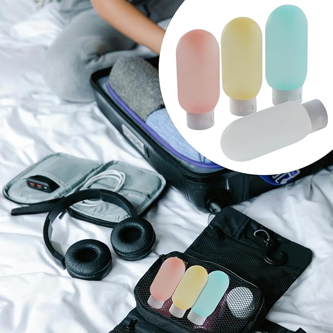 4pcs Travel Bottles - 60ml Leakproof & Squeezable Refillable Containers for Toiletries, Shampoo & Lotion (Transparent Color)