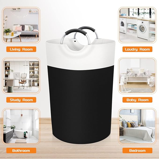 BlissTotes 75L Laundry Basket, Freestanding Laundry Hamper, Collapsible Dirty Clothes Hamper, Waterproof Fabric with Foam Protected Aluminum Handles for College, Dorm, Family (Black)