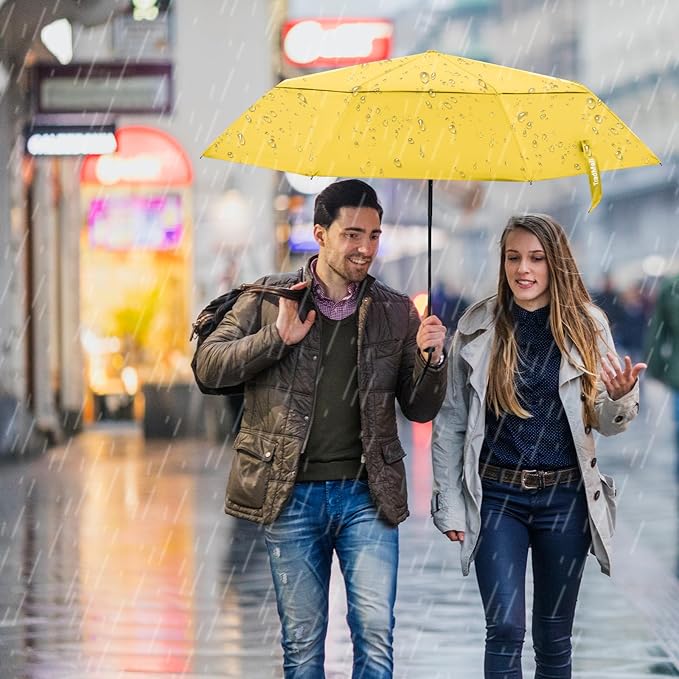 TradMall Travel Umbrella, 42/45 Inches Double Vented Canopy Windproof Automatic Strong Compact Folding Umbrellas for Rain Women and Men