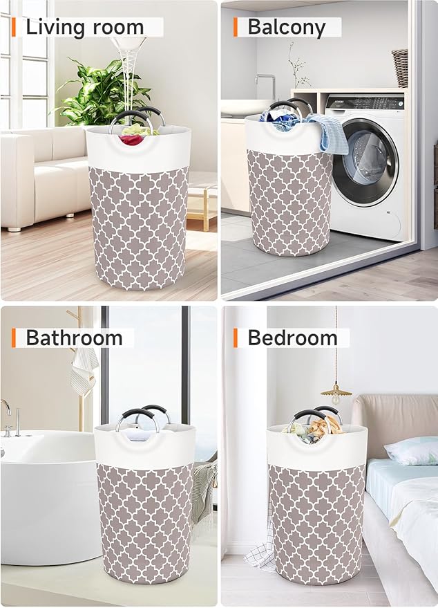 Large Laundry Basket Laundry Hamper Bag Washing Bin Clothes Bag Collapsible Tall With Handles Waterproof Travel Bathroom College Essentials Storage For College Dorm, Family (Khaki)115L