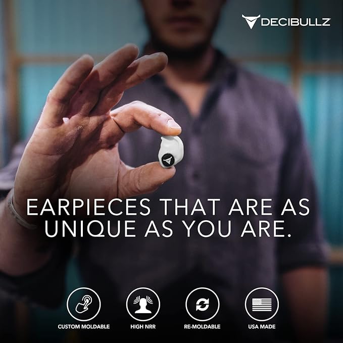 Decibullz 25-Decibel Noise-Reduction Earplugs for Hearing Protection, Custom-Molded Reusable Earplugs for Noise Sensitivity & Flights, White