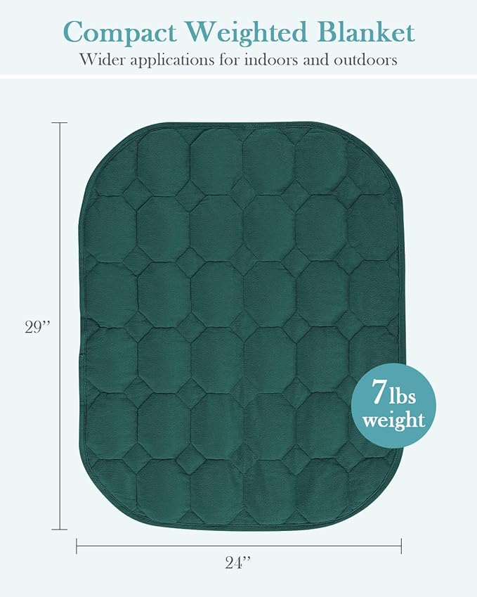 Topblan Weighted Lap Blanket 7lbs for Adults, Small Weighted Blanket Throw for Napping, Relaxation, Calming and Travel, Skin Friendly & Machine Washable for All-Season Sleeping, Dark Green
