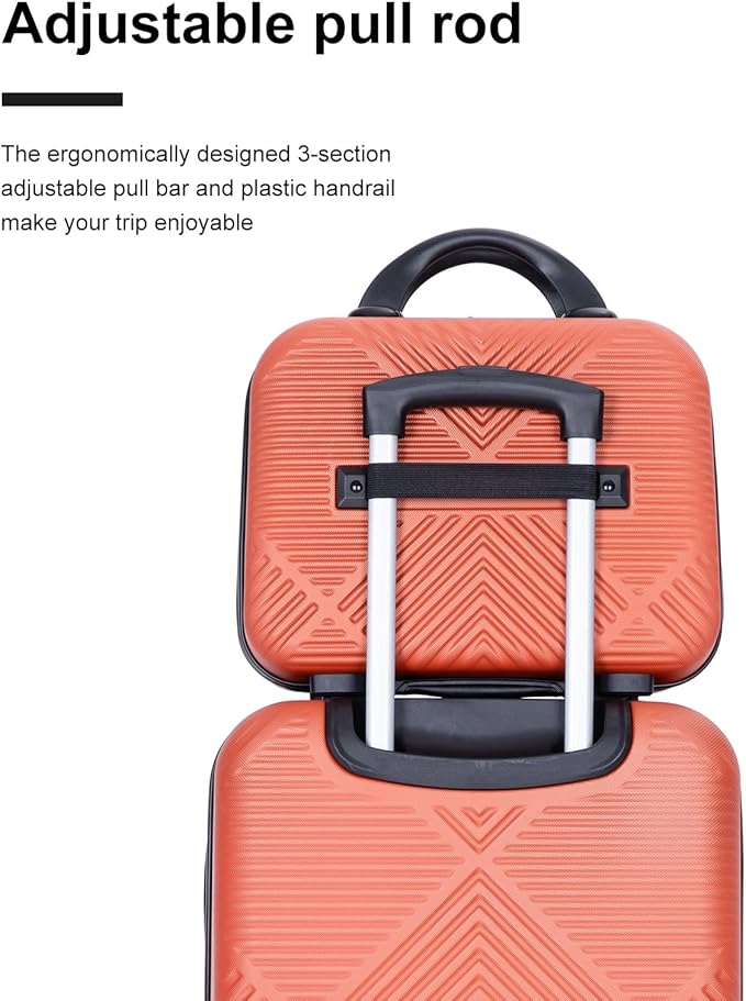 2 Piece Carry on Luggage Set, Airline Approved 20 Inch Luggage with Cosmetic Case HardShell Suitcase with Spinner Wheels, Lightweight Durable Hardside Suitcases Set, Dark Orange