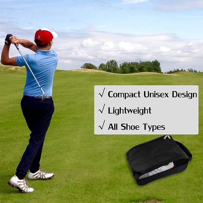 Outdoor Golf Shoes Bags Travel Shoes Bags Zippered Sport Shoes Bag (Black)
