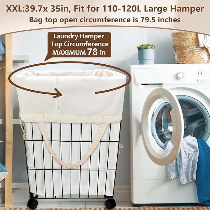 Canvas Laundry Bag 40"W x 35"H, Thick Laundry Bag with Handles & Drawstring, Extra Large Heavy Duty Washable Canvas Storage Sack (XXL, 1 Pack)