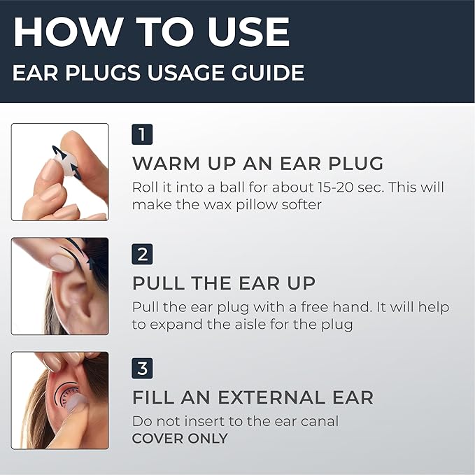 Peace&Quiet PQ Wax Ear Plugs for Sleeping - 30 Silicone Wax Earplugs for Sleeping and Swimming, Gel Ear Plugs for Noise Cancelling, Sound Blocking Level of 32 Db (30 Pillows), Color: White
