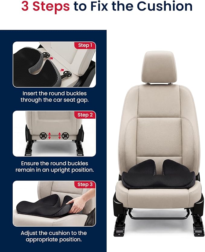 Gel Wedge Car Seat Cushion for Driving Relieves Tailbone Pain, Composite Gel Memory Foam for Cool & Support Comfort, Ergonomic Car Seat Pillow, Elevated Back for Wider Vision, Anti-Slip Design