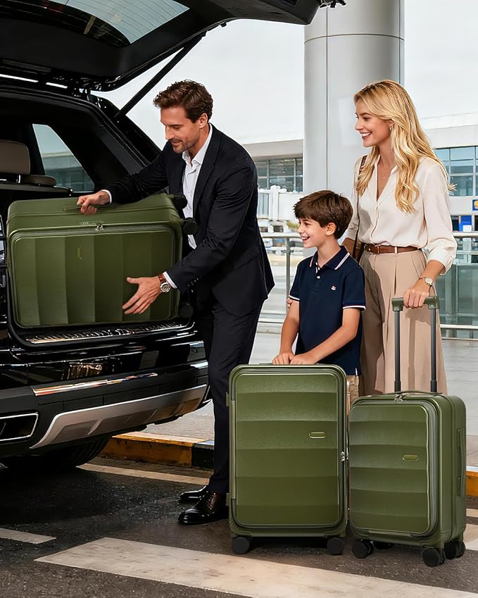 Joyway Luggage Set 5 Piece Top Opening Suitcase Set with Spinner Wheel and TSA Lock, PC Hard Shell Carry on Luggage with Front Pocket, Suitcase with Backpack and Foldable Storage Bag (Green)