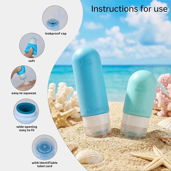 vodvob 16 Pack Travel Bottles Set for Toiletries, TSA Approved Travel Containers Leak Proof Silicone Squeezable Travel Accessories 2oz 3oz for Shampoo Conditioner Lotion Body Wash (BPA Free) (blue)