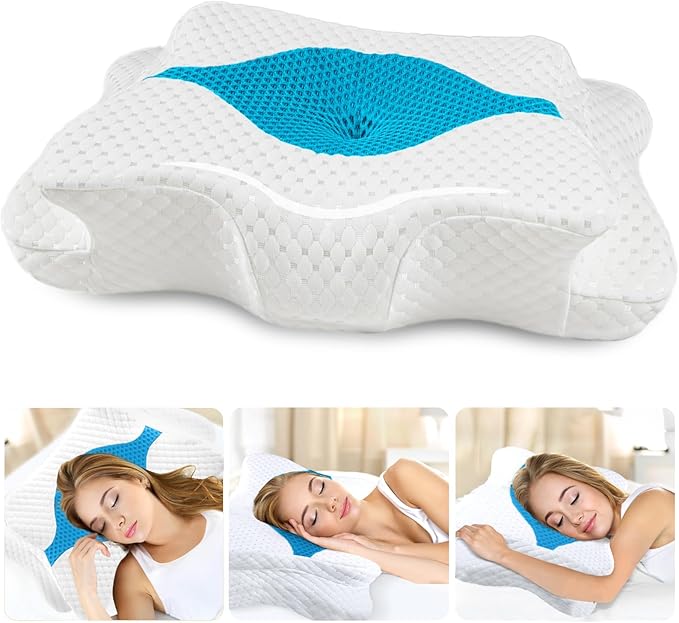 Memory Foam Pillows, Cervical Pillow for Neck and Shoulder Pain Relief, Ergonomic Contour Bed Pillow, Soft for Side Sleep Stomach Sleeping and Back Sleeper-Queen Size&Blue
