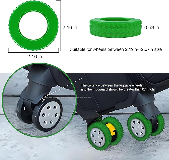 (8 Pack) Silicone Luggage Wheel Covers for 8-Spinner Wheel Suitcases, Mute & Shock Absorption Protector, Wear-Resistant & Noise-Reducing, Perfect for Travel (Green1)