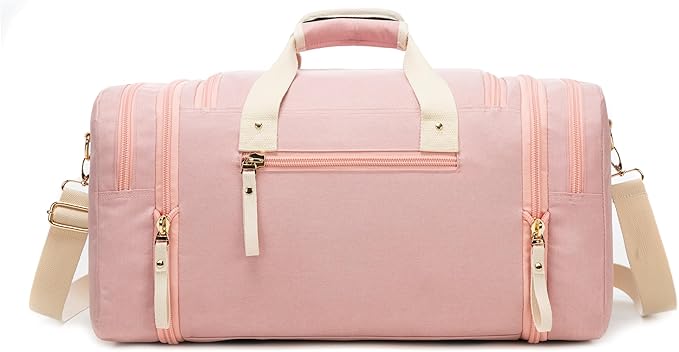 Duffle Bag for Travel (Pink) 20–23” Expandable (40L) – Lightweight Water-Resistant Carry On Weekender with Multiple Pockets & Shoulder Strap – Airline Approved Travel Duffel Bags for Men & Women