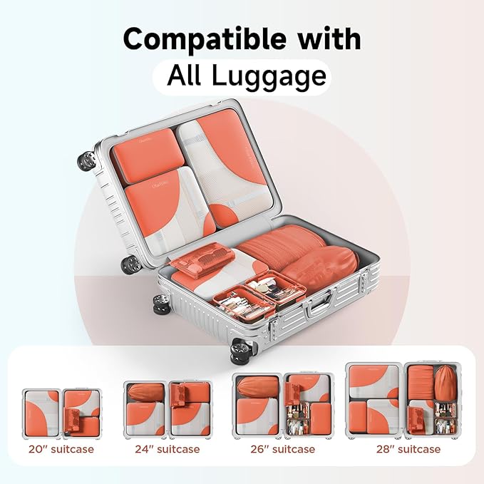 11 Set / 9 Set Packing Cubes for Travel,Gifts for Women Mom Kids,TSA Approved Bags for Makeup, Cosmetic, Toiletry, Organizers for Suitcase Carry On, Cruise Essentials Airplane Accessories,Orange