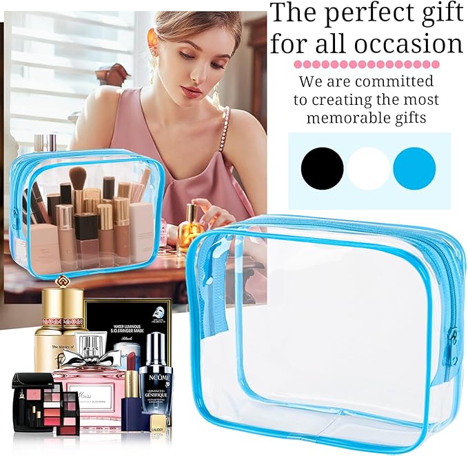 6 Pieces Large Clear Makeup Bags Bulk TSA Approved Toiletry Bag for Travel Transparent PVC Clear Cosmetic Pouch with Zipper, Waterproof Plastic Organizer Case for Carry-on Travel Essentials (Blue)