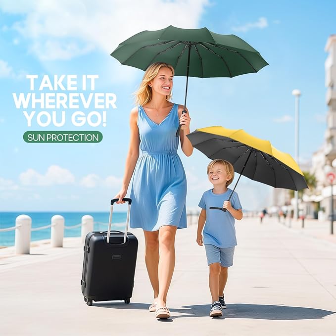 Travel Compact Umbrella, Folding Travel Umbrella for Rain and Shine Small, Windproof Automatic Open/Close, Portable Umbrellas