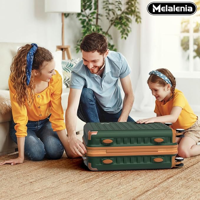 Melalenia Suitcase Sets 6 Piece Hard Shell Carry on Luggage with Spinner Wheels and TSA Lock, Lightweight Travel Backpack for Women, Green Brown