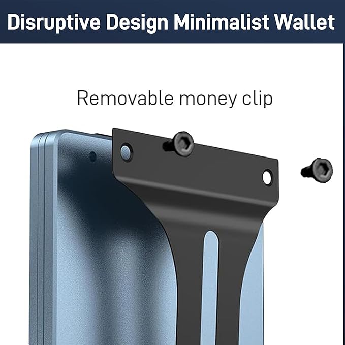 Minimalist Carbon Fiber Wallet for Men, Money Clip Cash Strap Wallet, RFID Blocking Metal Wallet Aluminum Card Holder,Front Pocket Wallet(Matte Navy)