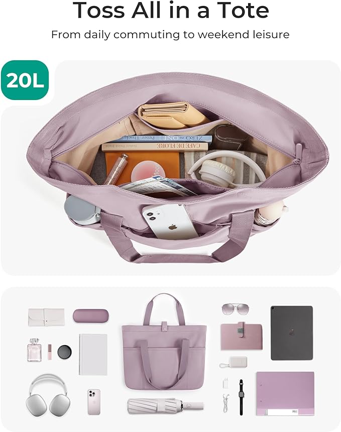 BAGSMART Tote Bag for Women, Foldable Tote Bag With Zipper Travel Large Shoulder Bag Handbag for Work