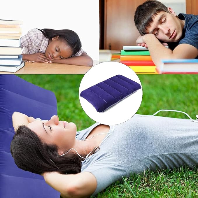 2 Pack Purple Ultralight Inflatable Camping Pillow Squared Flocked Fabric Air Pillow for Beach,Hiking,Camping,Traveling,Napping,Desk Rest,Neck Lumbar Support