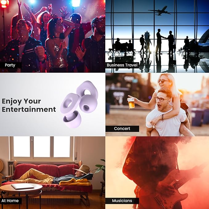 2 Pairs of Earplugs for Sleeping,Reusable Hearing Protection Ear Plugs with 8 Pairs Ear Tips & One Connector Cord,Soft Earplugs for Noise Reduction,Concert,Musician & Work - 25dB-30dB