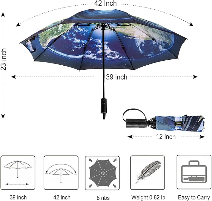 LANBRELLA Compact Reverse Folding Umbrella Auto Windproof Travel Umbrella