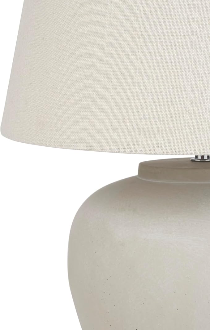 Nourison Home 20" Sand (Light Beige) Neutral Ceramic Table Lamp with Fabric Shade, Bedside Nightstand Lamp for Bedroom, Living Room, Entryway