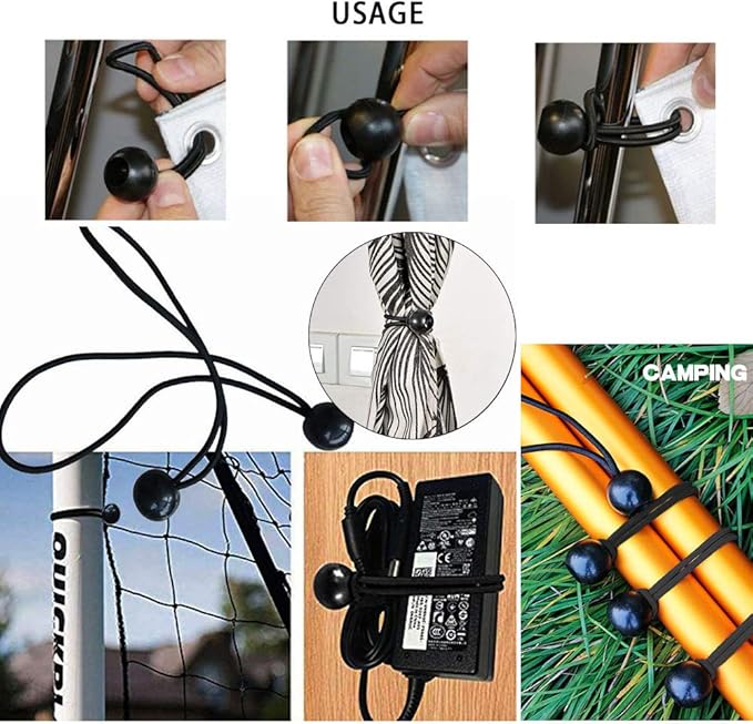 AOPRIE 30 Pcs Bungee Balls 6Inch Black Ball Bungees Heavy Duty Heavyweight 6 inch Tarp Bungee Cords, Weather Resistant Tie Down Strap 4mm Thickness - for Camping, Tents, Cargo, Holding Wire and Hoses