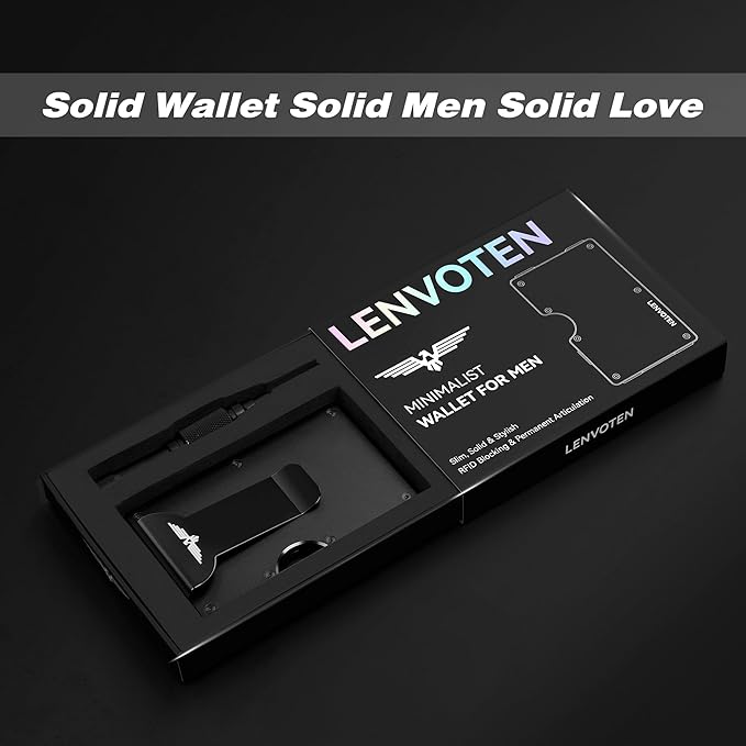 Lenvoten Upgraded Hinged Minimalist Wallet for Men | Slim Metal RFID Blocking Wallet | Credit Card Holder & Money Clip Holds 20 Cards | Premium Scratch-Resistant Finish | Ideal Gift for Men