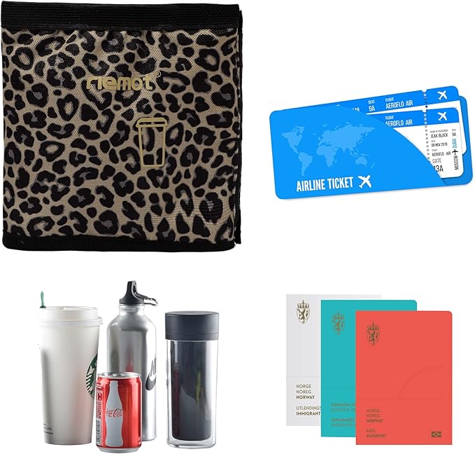 riemot Luggage Travel Cup Holder Free Hand Drink Carrier - Hold Two Coffee Mugs No Spill - Fits Roll on Suitcase Handles - Gifts for Flight Attendants Travelers Accessories Leopard