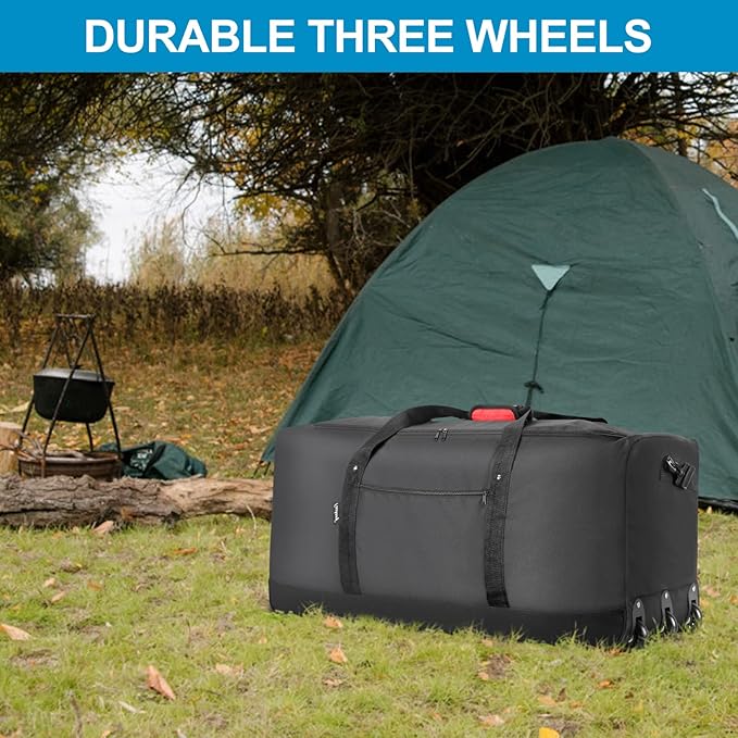 Finnhomy 120L Foldable Rolling Duffel Bag with 3 Wheels, Light Weight Travel Duffel bag with Large Loading Capacity, 32 inch Rolling Duffel bag with Shoulder Strap for Travel Camping Sports