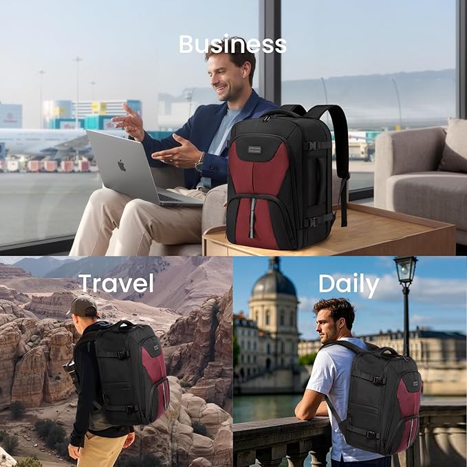LOVEVOOK Travel Carry on Backpack for Men Women,Expandable 40L Extra Large Travel Laptop Backpack,Water Resistant Durable TSA Airline Approved Business College Carry on Bag Fit 17 Inch Computer,3 Pcs