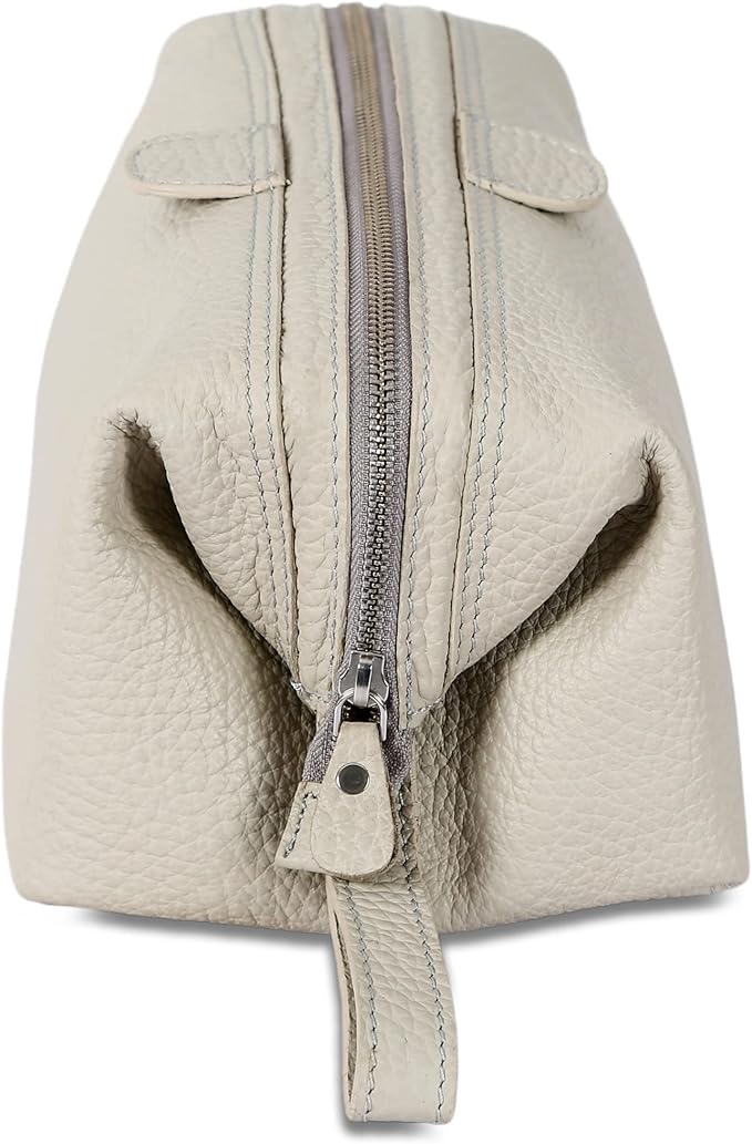 KomalC Premium Buffalo Leather Toiletry Bag for Men & Women With Water resistant Lining, Grooming Travel Pouch, Unisex Wash Bag for Toiletries, Gifts for Men and Women