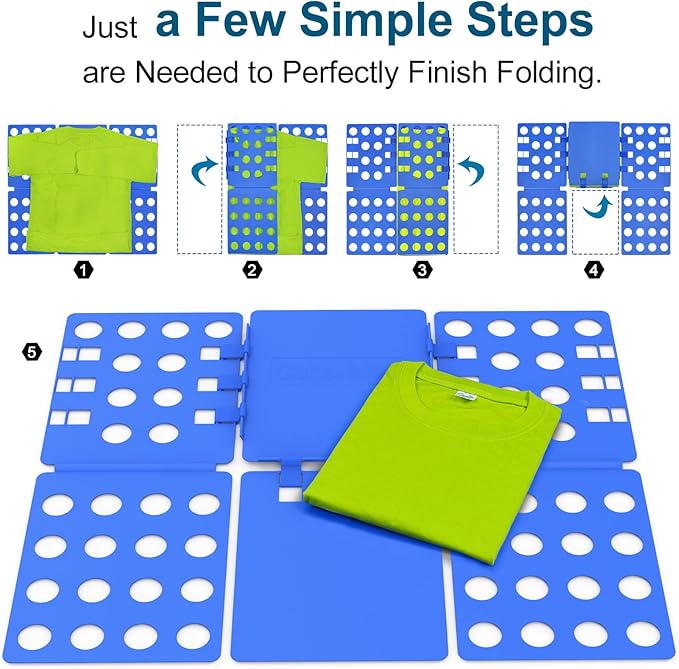 Geniusidea Shirt Folding Board T Shirt Folder for Adults Laundry Room Tough PP Plastic Folding Tool 27.16"x22.44" Easy to Fold Clothes into a Uniform Size, Blue