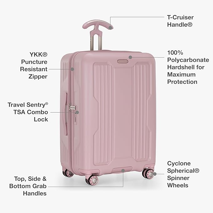 Traveler's Choice Ultimax II Polycarbonate Hardside Luggage with Spinner Wheels, Pink, 29-Inch Large Luggage