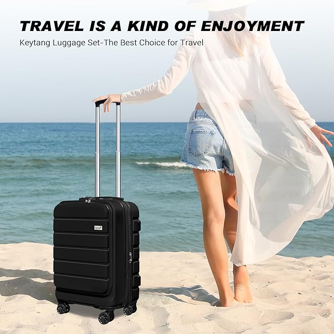 Explorer 20 Inch Carry On - Hardshell Suitcases with Front Pocket, Black