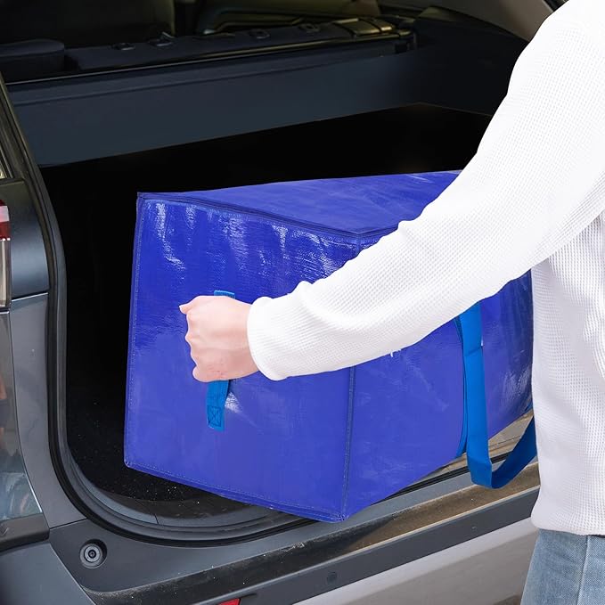 TICONN 6 Pack Extra Large Moving Bags Heavy Duty with Zippers & Carrying Handles, Durable Storage Bags Moving Boxes for Closet Organizers and Storage (6 Pack, Blue)